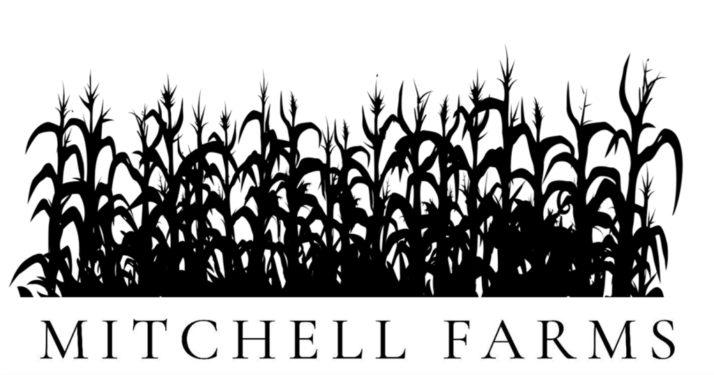 Mitchell Farms logo on black background with white serif text